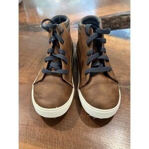 Wonder Nation Kids High-Top Sneakers Brown Faux Leather Lace-Up Youth 2 / EU 33.